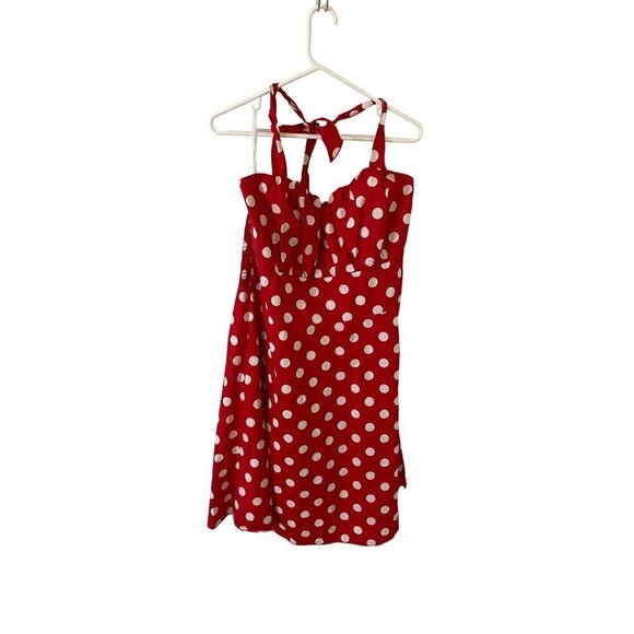 FunFash Women's Red Polka Dot Rockabilly Fit And Flare Halter Dress - 22/24 - Picture 2 of 14
